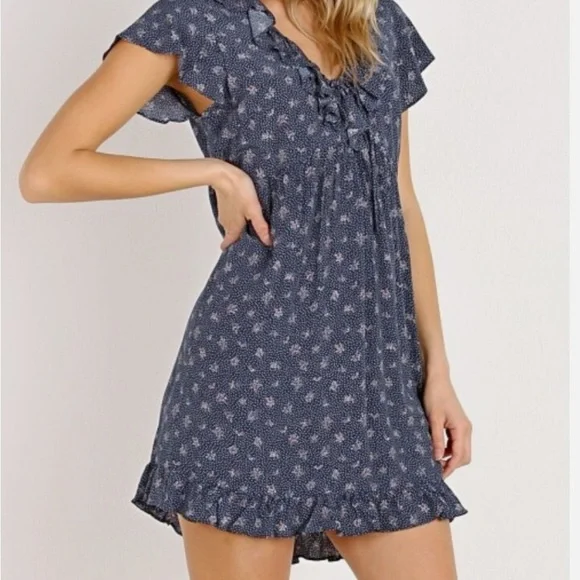 Auguste the Label JASMINE SUNDAY NAVY POLKA DOT & FLORAL FRILL MINI Dress - Picture 2 of 7